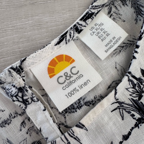 C&C California 100% Linen Tropical Print Tank Top – Size XL - Picture 2 of 3